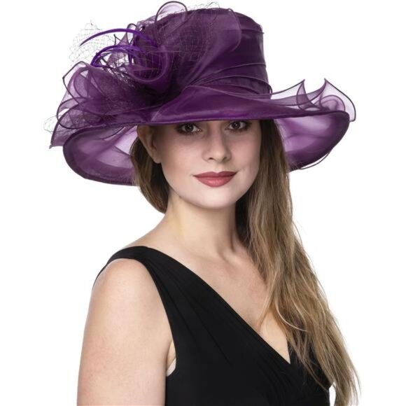Women's Organza British Fascinator Hat Purple - Picture 1 of 5